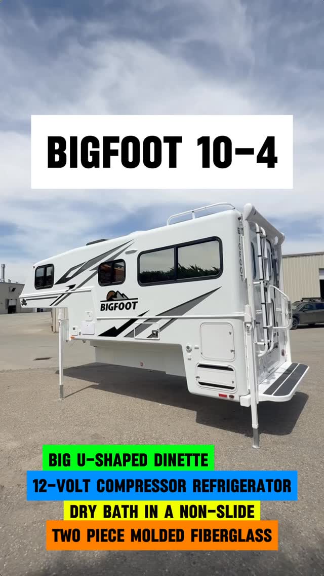 Here’s a 2025 Bigfoot 10-4 #truckcamper with a u-shaped dinette and a 12-volt compressor r…